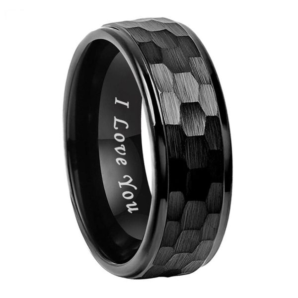 Giovanni Hammered Silver Tungsten Carbide Ring I Love You Stamped