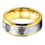 Gold Hammered Tungsten Engagement  And Wedding Band