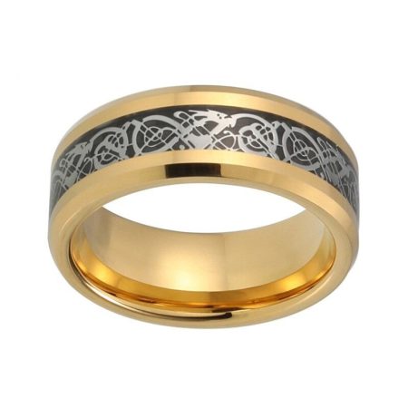 Gold Tungsten Carbide Ring With Black Carbon Fiber Inlay