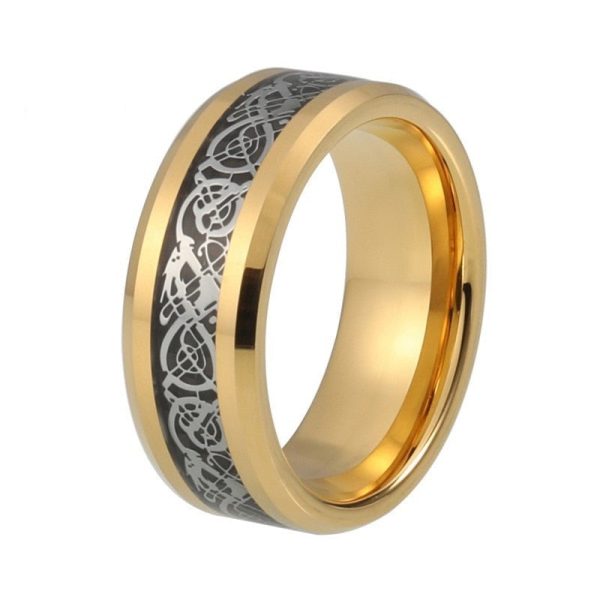 Gold Tungsten Carbide Ring With Black Carbon Fiber Inlay