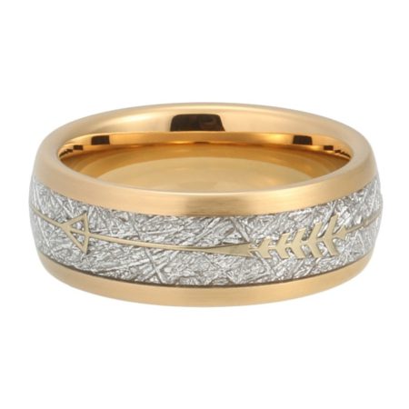 Gold Tungsten Carbide Ring With Gold Arrow Inlay