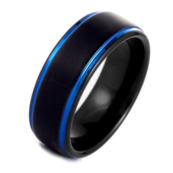 Harry Black And Blue Tungsten Carbide  Rings