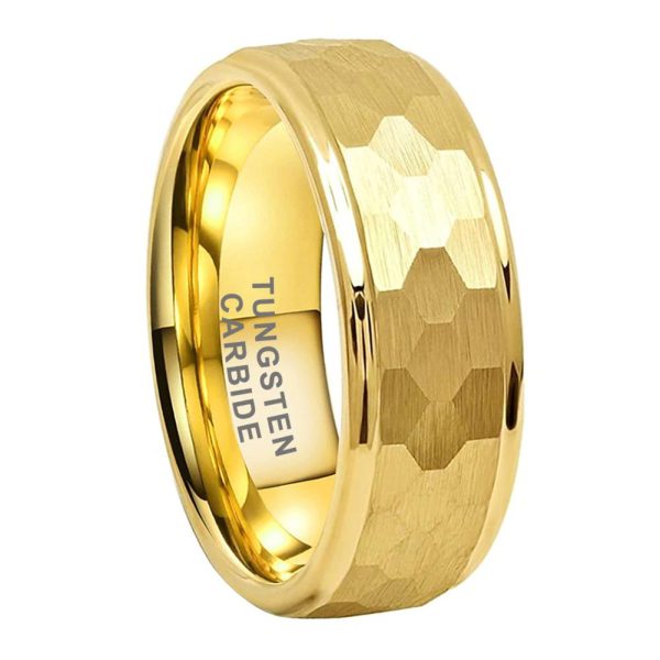 Jackson Yellow Gold Hammered Tungsten Carbide Ring Wedding Band