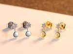 Jade  Stud Earrings With Cubic Zirconia In Sterling Silver