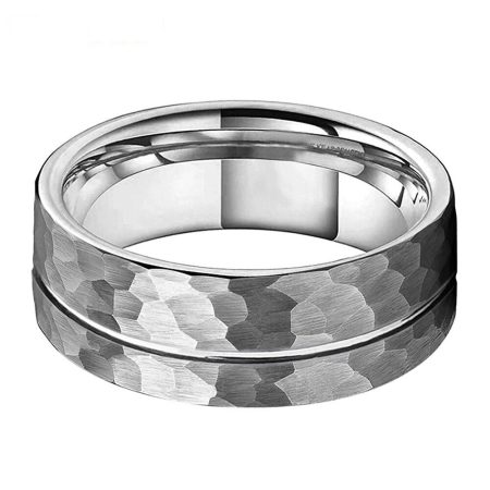 Jameson Hammered Silver Tungsten Ring For Men