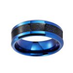 Jasper Black And Blue Tungsten Carbide Ring  With Carbon Fiber Inlay