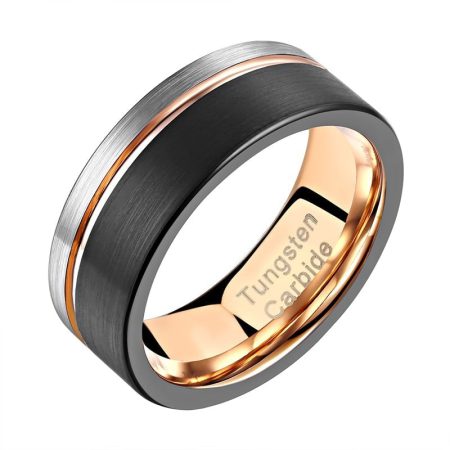 Jasper Silver Black And Rose Gold Tungsten Carbide Rings