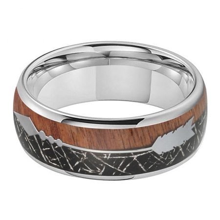 Jasper Tungsten Carbide Ring With Koa Wood Inlay