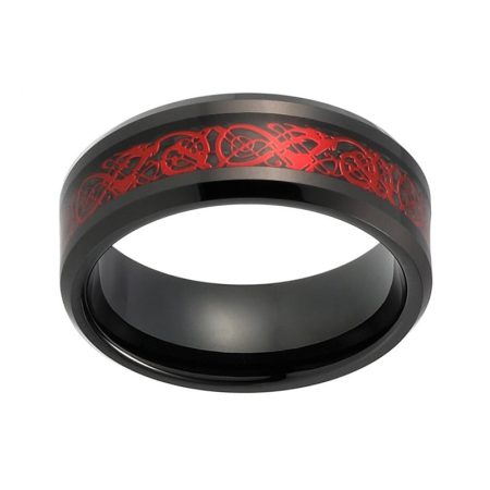 Jaxon Black Tungsten Carbide Ring With Red Carbon Fiber Inlay