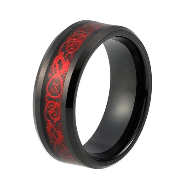 Jaxon Black Tungsten Carbide Ring With Red Carbon Fiber Inlay