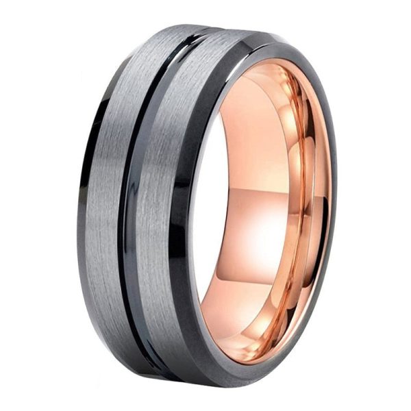 Jefferson Two Tone Black Rose Gold Tungsten Carbide Ring