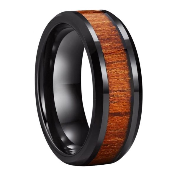 Jillian Black Tungsten Carbide Ring With Wood Inlay
