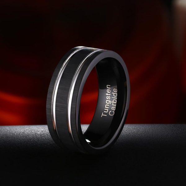 Julian Black And Silver Tungsten Carbide Rings-8mm