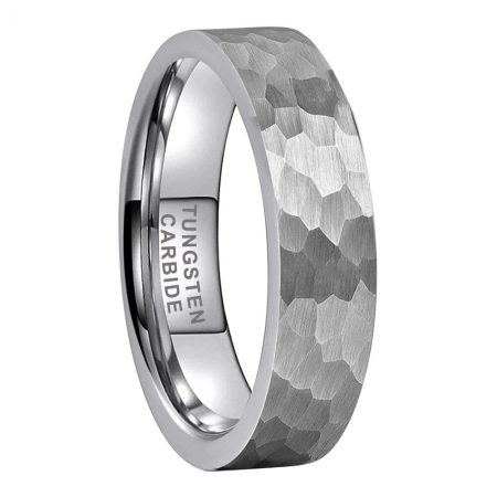 Kayden Silver Hammered Tungsten Carbide Wedding Band