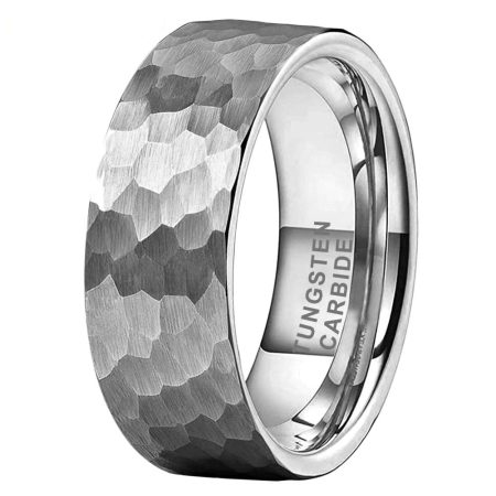 Kayden Silver Hammered Tungsten Carbide Wedding Band