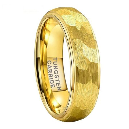 Keith Hammered Gold Tungsten Ring For Men