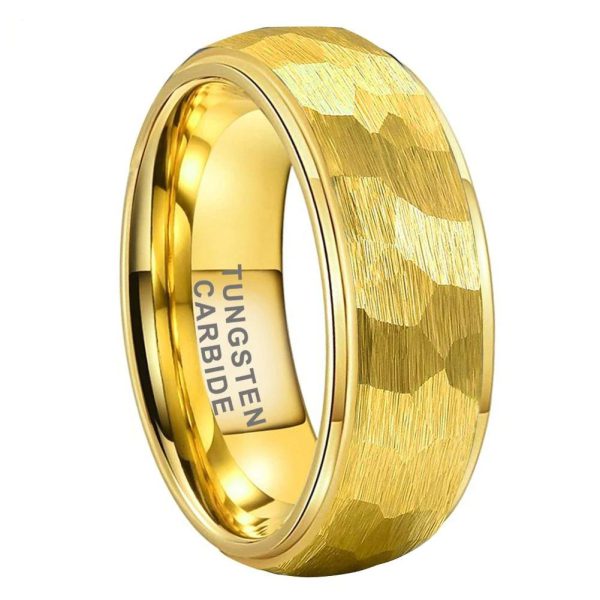 Keith Hammered Gold Tungsten Ring For Men