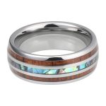 Ken Tungsten Carbide Ring With Abalone Shell And Hawaiian Koa Wood Inlay