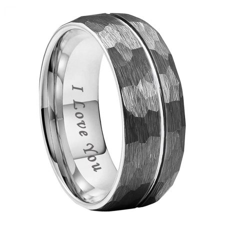 Kenneth Black Hammered Tungsten Carbide Wedding Band