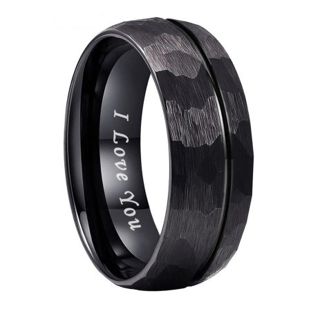 Kenneth Black Hammered Tungsten Carbide Wedding Band