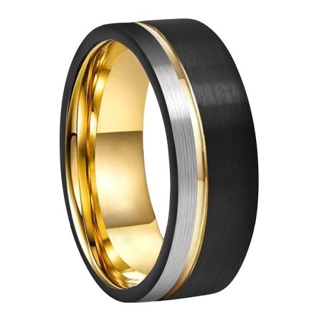 Kevin Two Tone Black Gold Tungsten Carbide Ring