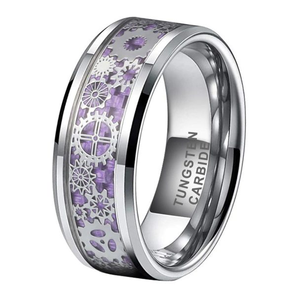 Kingsley Tungsten Carbide Ring With  Purple  Carbon Fiber Inlay