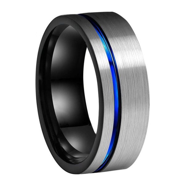 Kingston Black Blue Silver Tungsten Carbide Ring