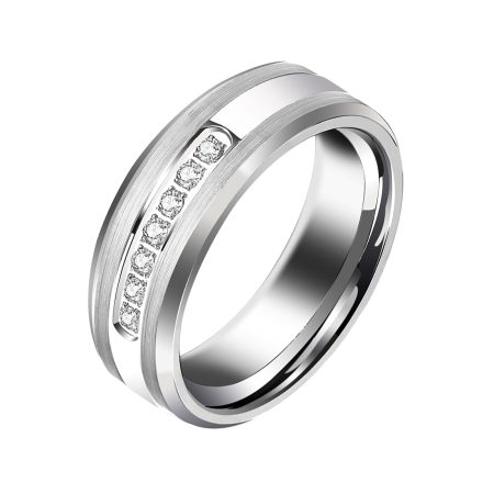 Leo Silver Tungsten Carbide Rings With Cubic Zirconia