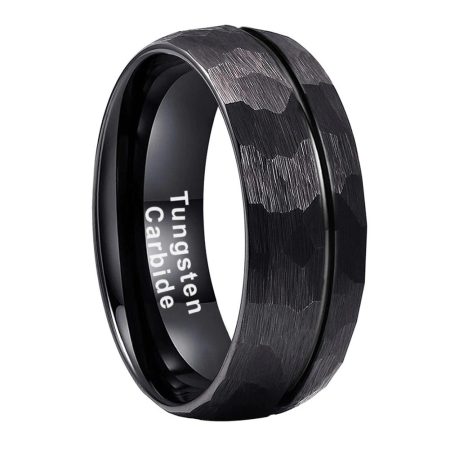 Logan Silver Hammered Tungsten Ring Wedding Band