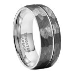 Logan Silver Hammered Tungsten Ring Wedding Band