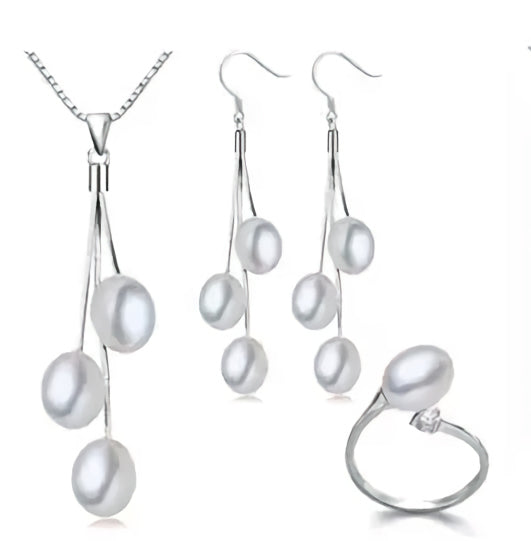 Lola  Natural Freshwater Earrings Necklace Ring Pearl Jewelry Sets