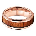 Lorenzo Rose Gold Tungsten Carbide Ring With Acacia Wood Inlay