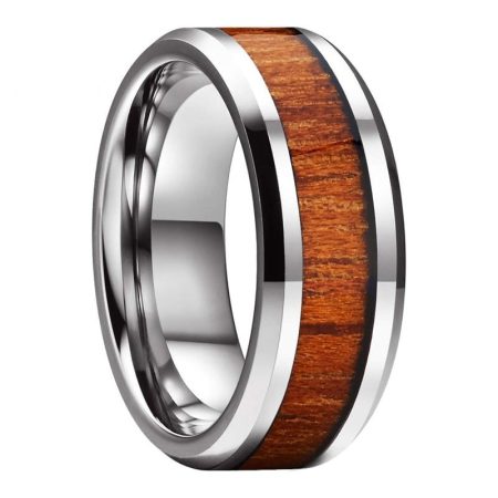 Major Tungsten Carbide Ring Natural Koa Wood Inlay