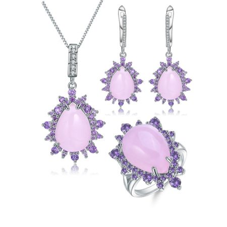 Mandy Natural Pink Calcedony Gemstone Jewelry Sets