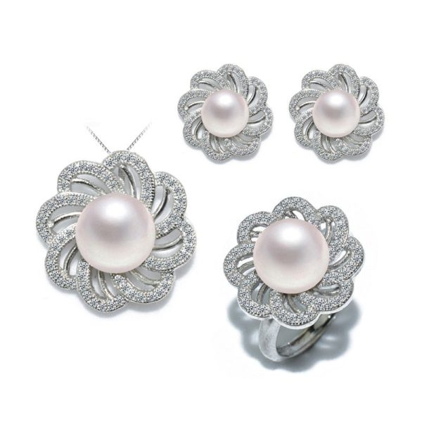 Mara Freshwater Pearl Earrings Ring Necklace Jewelry Set