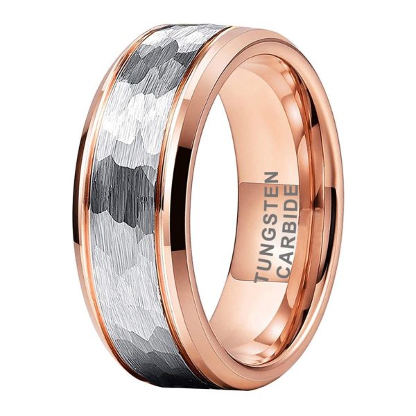 Marco Rose Gold Hammered Tungsten Ring Engagement Wedding Band