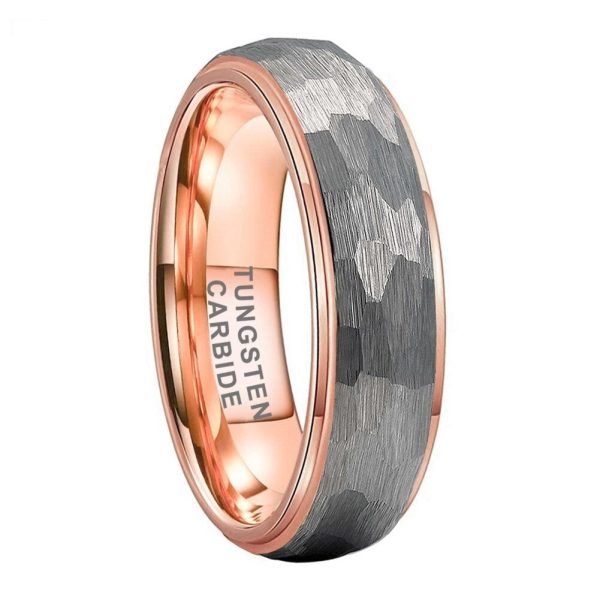 Marcus Rose Gold Hammered Tungsten Ring Engagement Wedding Band