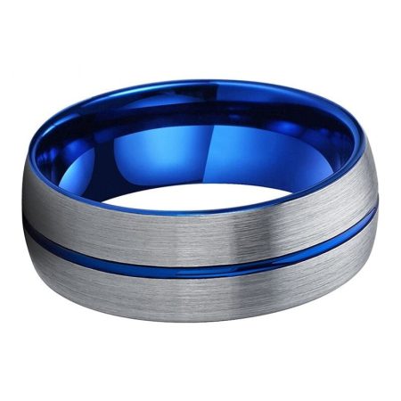 Marlon Blue And Silver Tungsten Carbide Wedding Band Ring