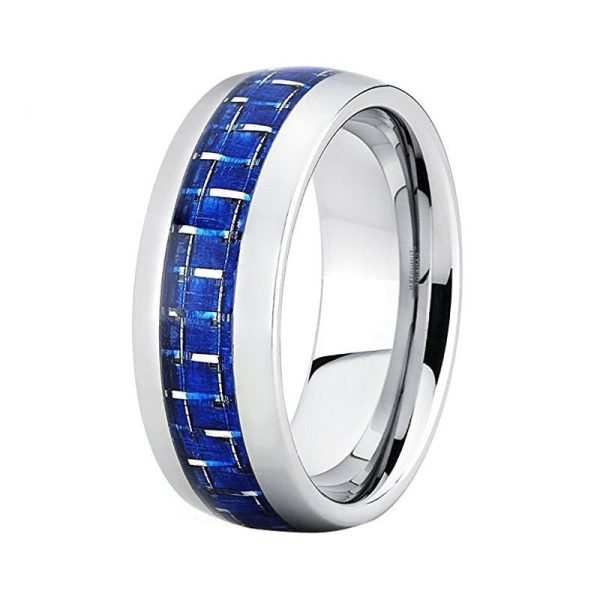 Mason Tungsten Carbide Ring With Blue Carbon Fiber Inlay