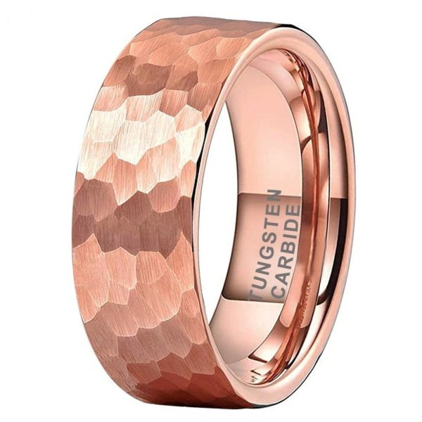 Maurice Rose Gold Hammered Tungsten Ring Engagement Wedding Band