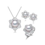 Melania Freshwater Pearl Earrings Ring Necklace Jewelry Set