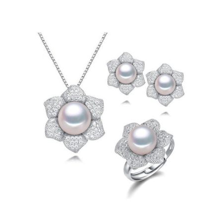 Melania Freshwater Pearl Earrings Ring Necklace Jewelry Set