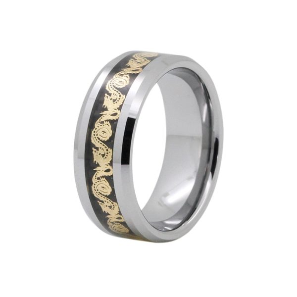 Men's Tungsten Carbide Ring With Black Gold Carbon Fiber Inlay