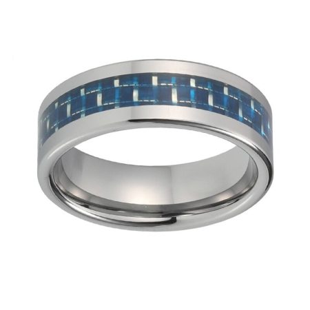 Men's Tungsten Carbide Ring With Blue Carbon Fiber Inlay