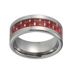 Men's Tungsten Carbide Wedding Band With Red Carbon Fiber Inlay