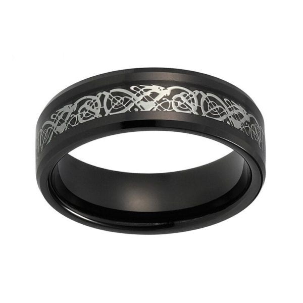 Mens Tungsten Carbide Ring With Black Carbon Fiber  Inlay