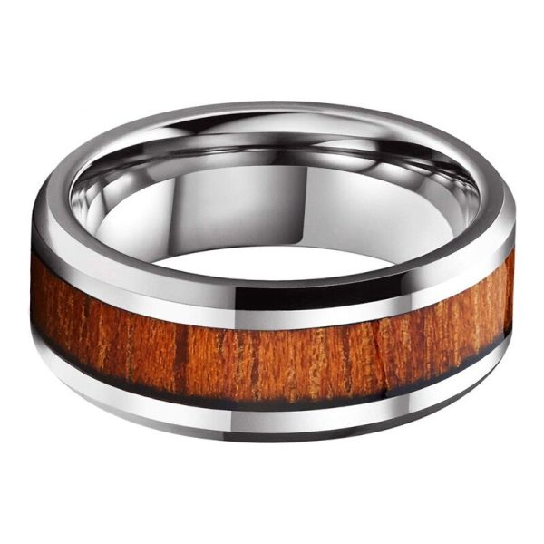 Michael Tungsten Carbide Ring With Natural Koa Wood Inlay