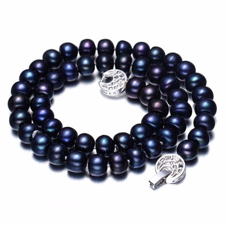 Misha Black Freshwater Pearl Necklace Bracelet Jewelry Sets