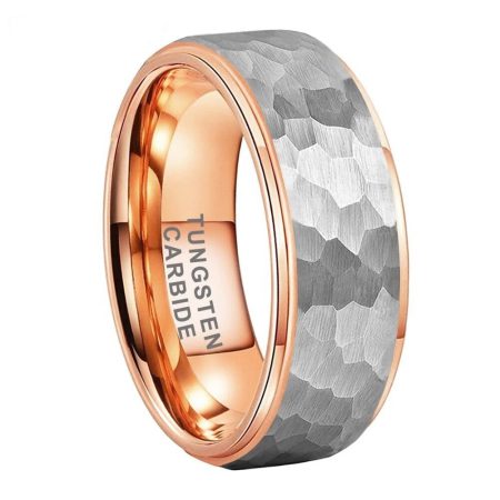 Morgan Rose Gold Hammered Tungsten Ring Engagement Wedding Band
