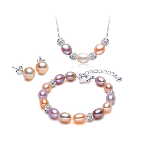 Multicolor  Freshwater  Pearl Necklace Bracelet Earrings Jewelry Sets 